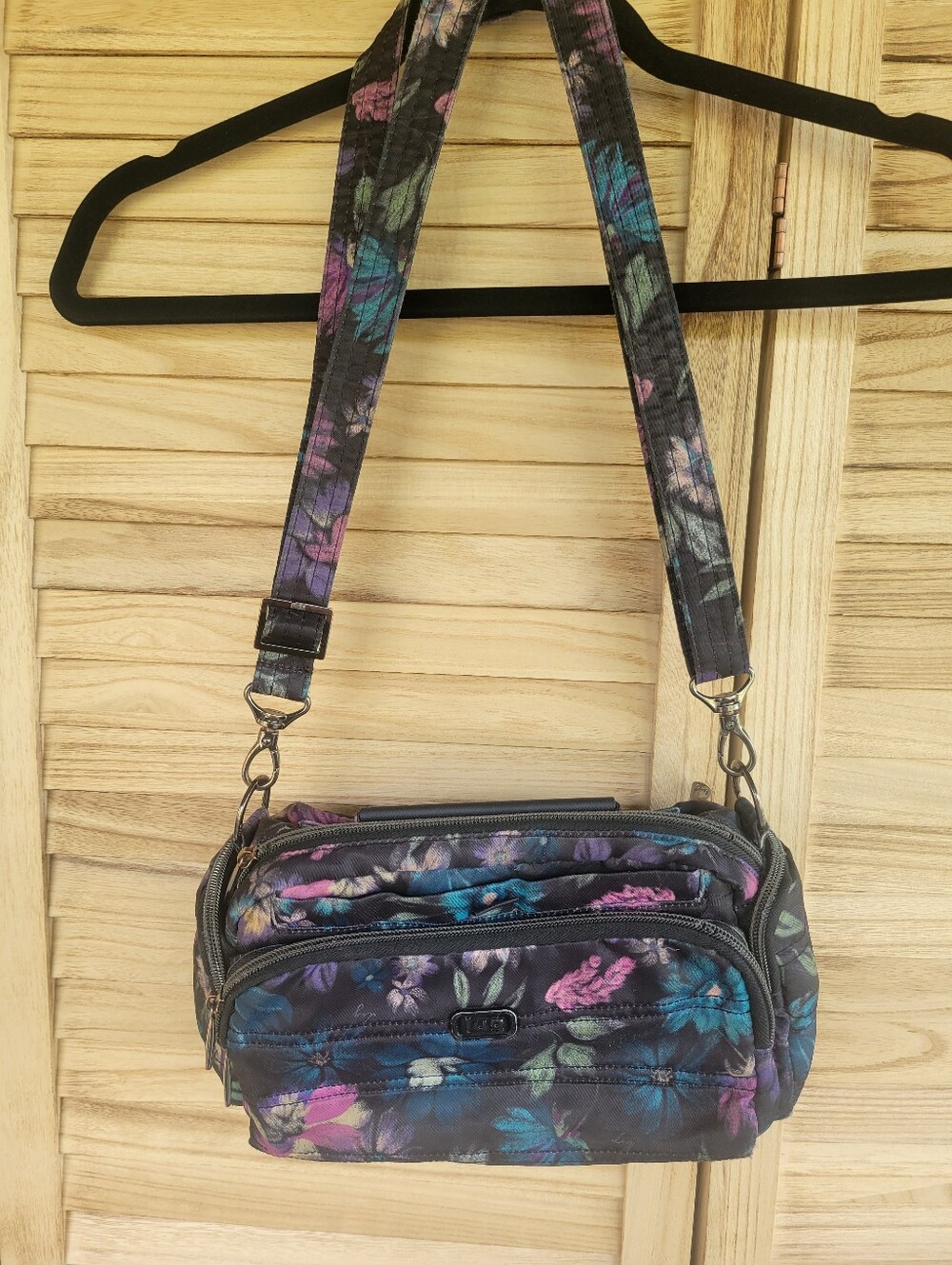 LUG Crossbody Hand Bag Bloom Black Floral Purse Zippers